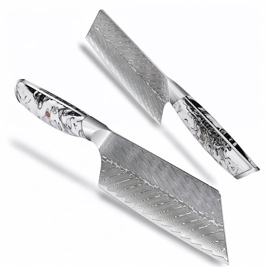 Couteau couperet japonais en acier Damas - manche en résine