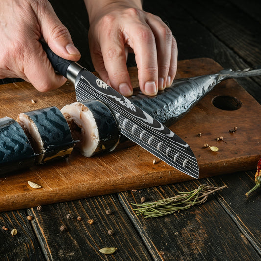 Couteau japonais santoku acier inoxydable manche en résine