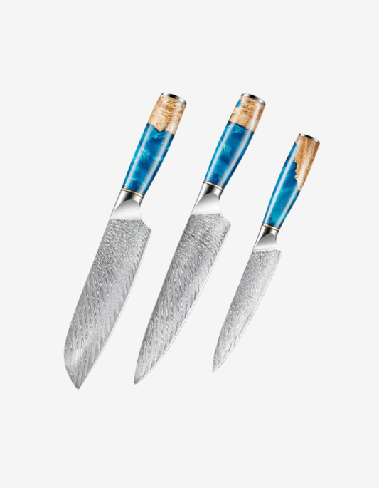 3 couteaux de cuisine en inox manche en résine
