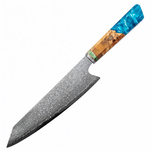 Couteau Kiritsuke - Manche en Résine & Bois d'Érable Bleu