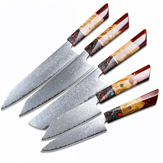 Coffret 5 Couteaux Damas – Manche Résine