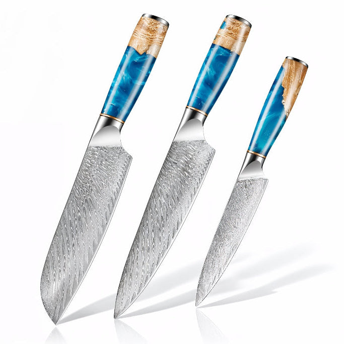 3 couteaux de cuisine en inox manche en résine