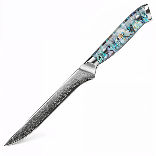 Couteau japonais damas manche en coquille d’ormeau