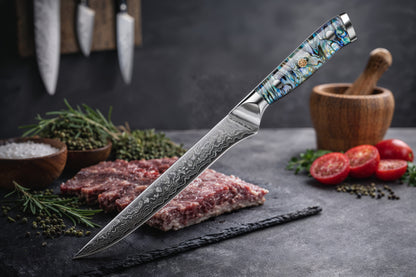 Couteau japonais damas manche en coquille d’ormeau
