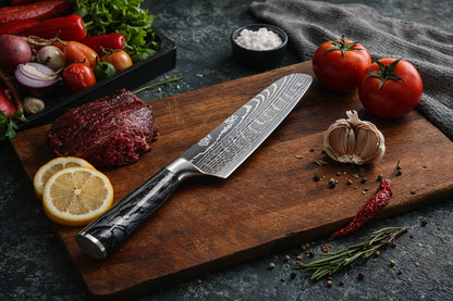 Couteau japonais santoku acier inoxydable manche en résine